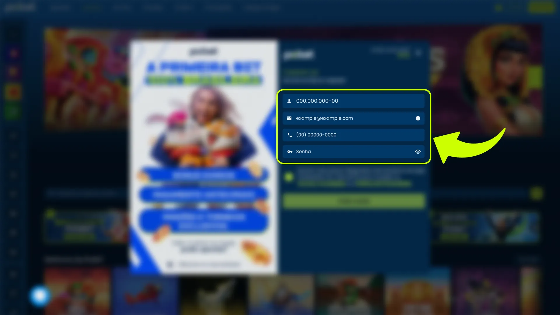 Preencha suas informações pessoais no formulário de cadastro da Pixbet.